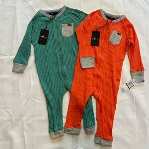 7 for all Mankind One Piece Ribbed Romper Pj’s SET of 2  Size 18M NWT